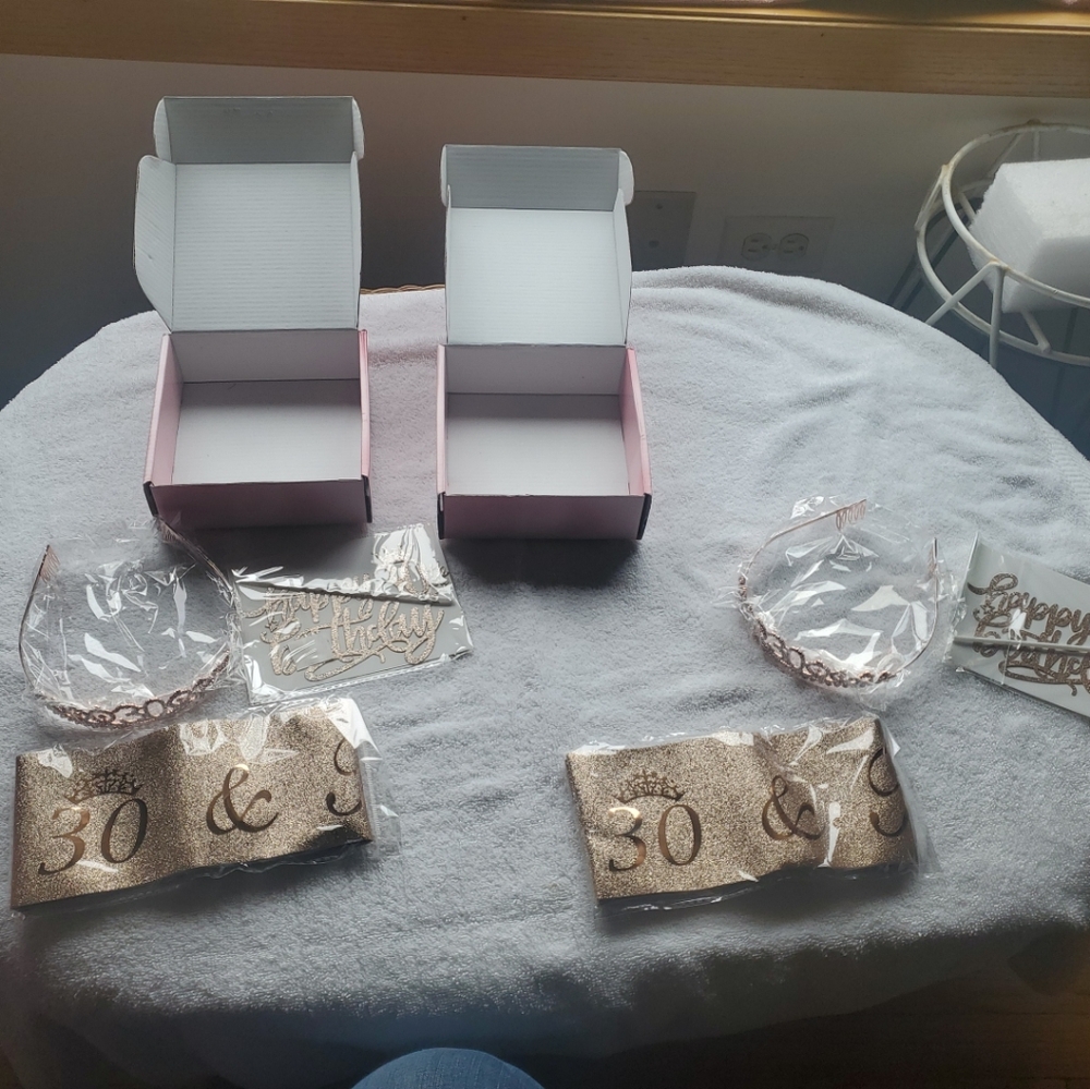 30th Birthday Kit Rose Gold, Tiara, Sash, & Cake Topper Lot Of 1
